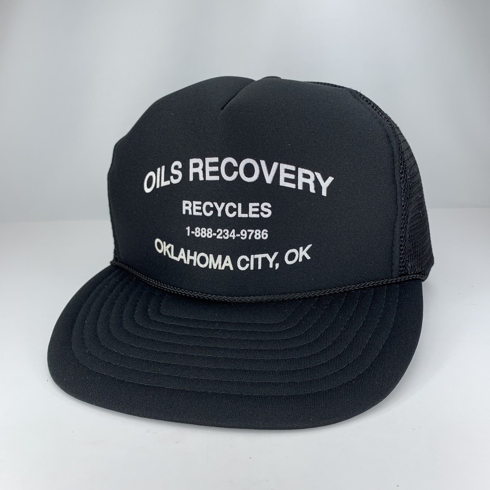 Vtg Oils Recovery Recycles Hat Oklahoma City Black Snapback Nissun Trucker Cap
